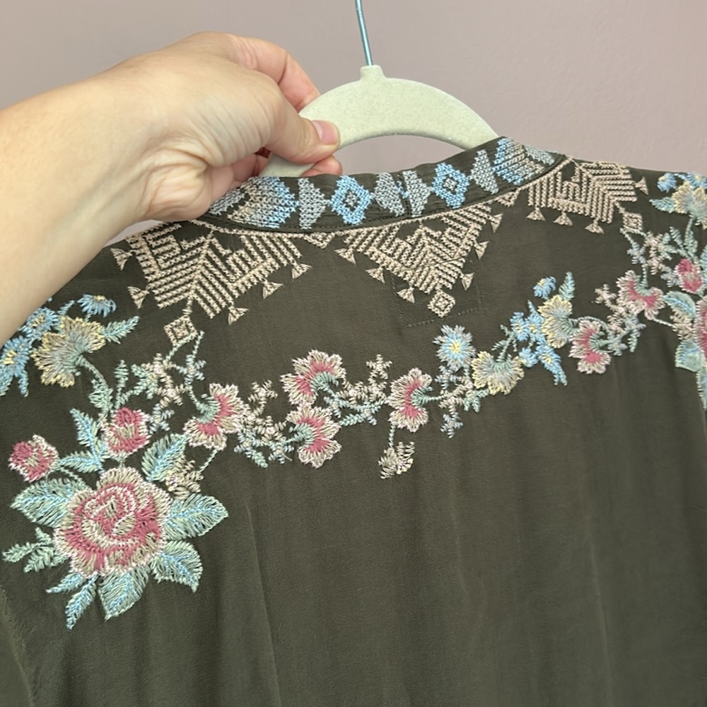 Driftwood Green Joelle Embroidered Open Front Kimono Pockets Size Large - Picture 4 of 10